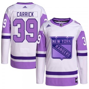 Youth Sam Carrick New York Rangers Adidas Authentic White/Purple Hockey Fights Cancer Primegreen Jersey