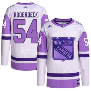 Youth Dylan Roobroeck New York Rangers Adidas Authentic White/Purple Hockey Fights Cancer Primegreen Jersey