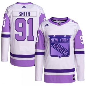 Youth Reilly Smith New York Rangers Adidas Authentic White/Purple Hockey Fights Cancer Primegreen Jersey