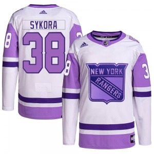 Youth Adam Sykora New York Rangers Adidas Authentic White/Purple Hockey Fights Cancer Primegreen Jersey