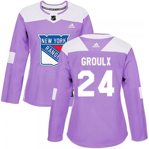 Women's Bo Groulx New York Rangers Adidas Authentic Purple Fights Cancer Practice Jersey